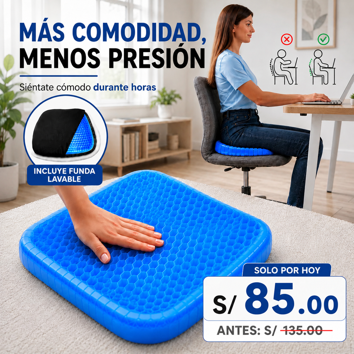 Cojín Gel Premium ¡Siéntate Sin Dolor! 💙