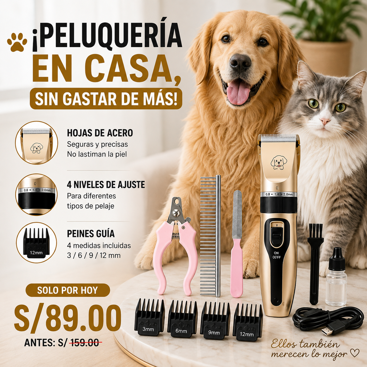 Kit de Peluquería Profesional para Mascotas – Todo en Uno 🐾 (Copia)
