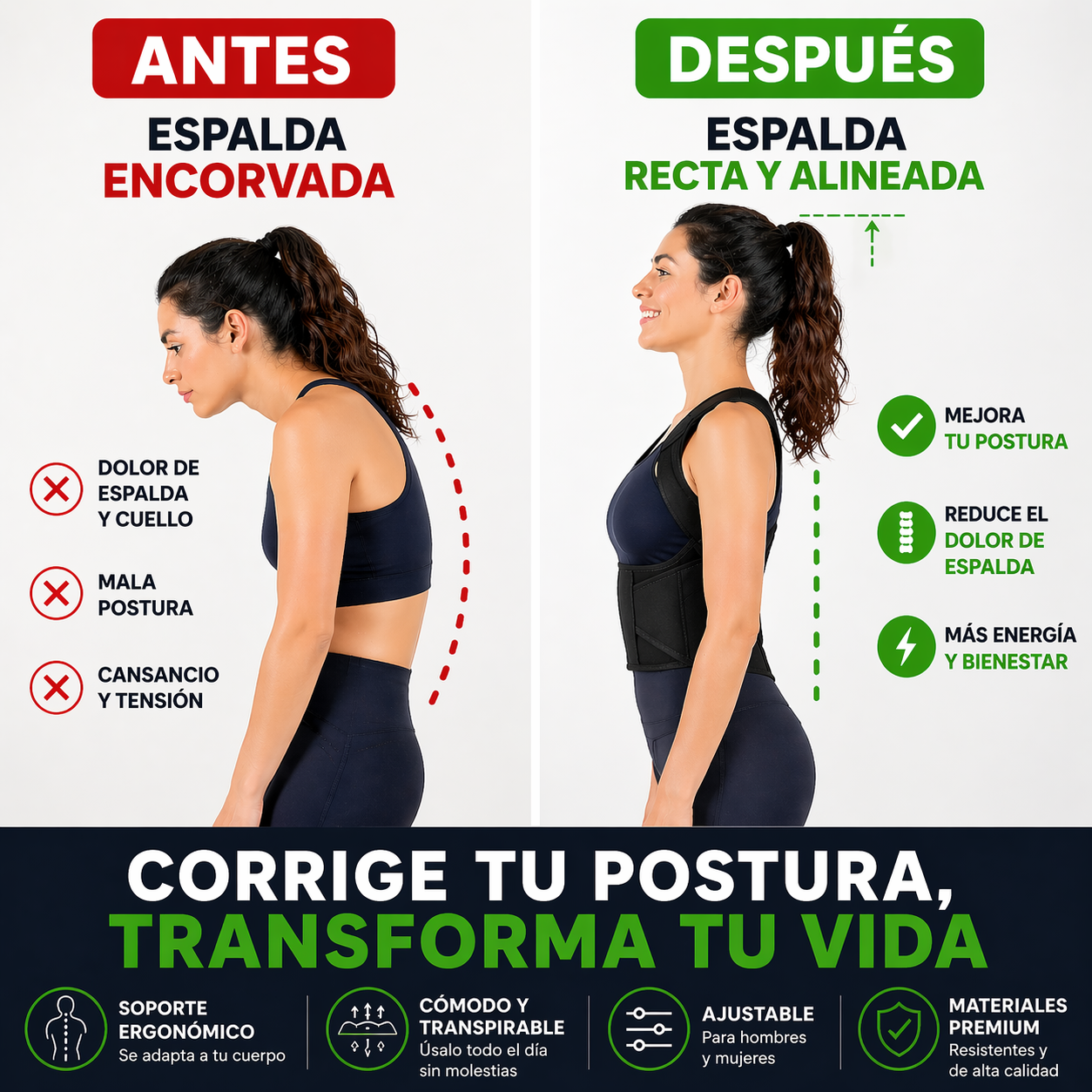 Faja Corrector de Postura Original 2 en 1 - Espalda Recta sin Dolor