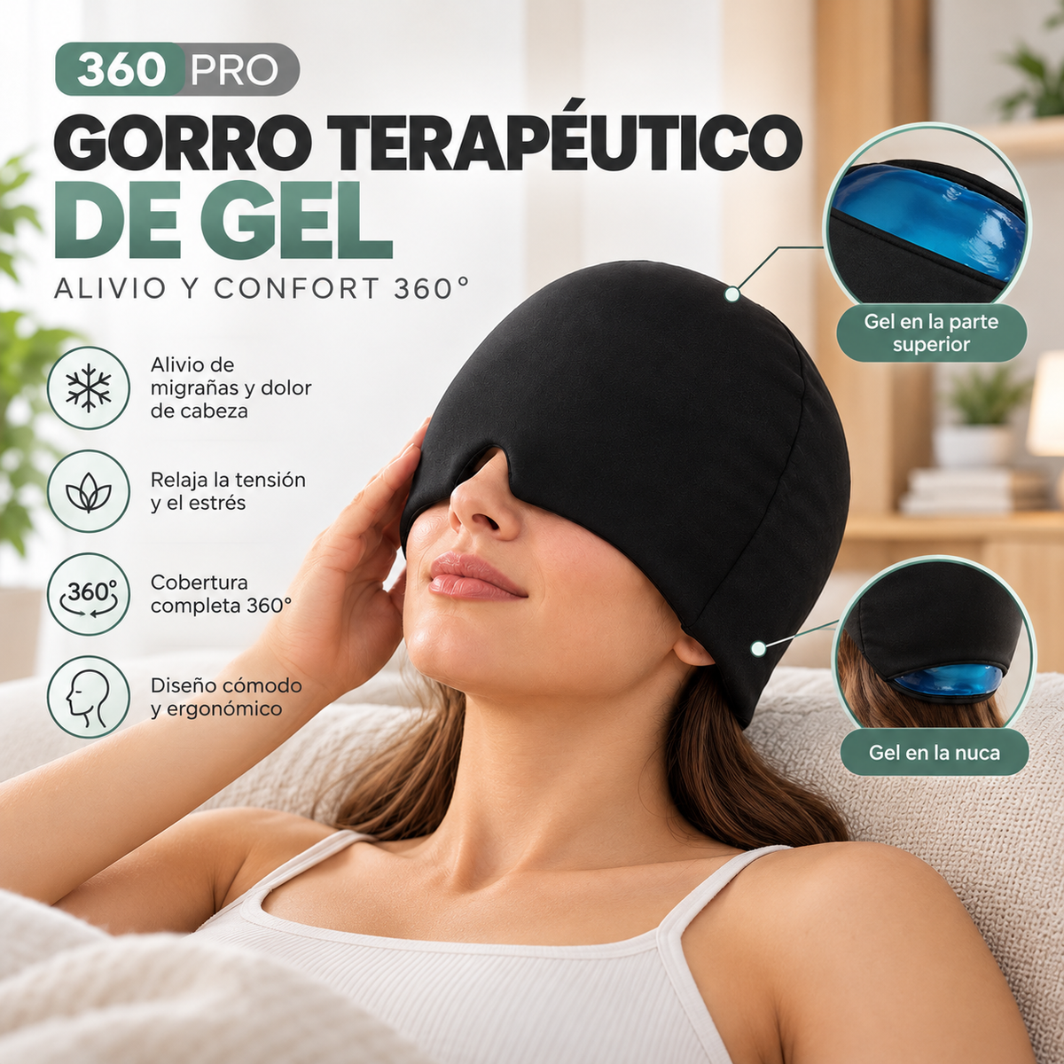 Gorro Gel para el dolor de Cabeza y Migrañas